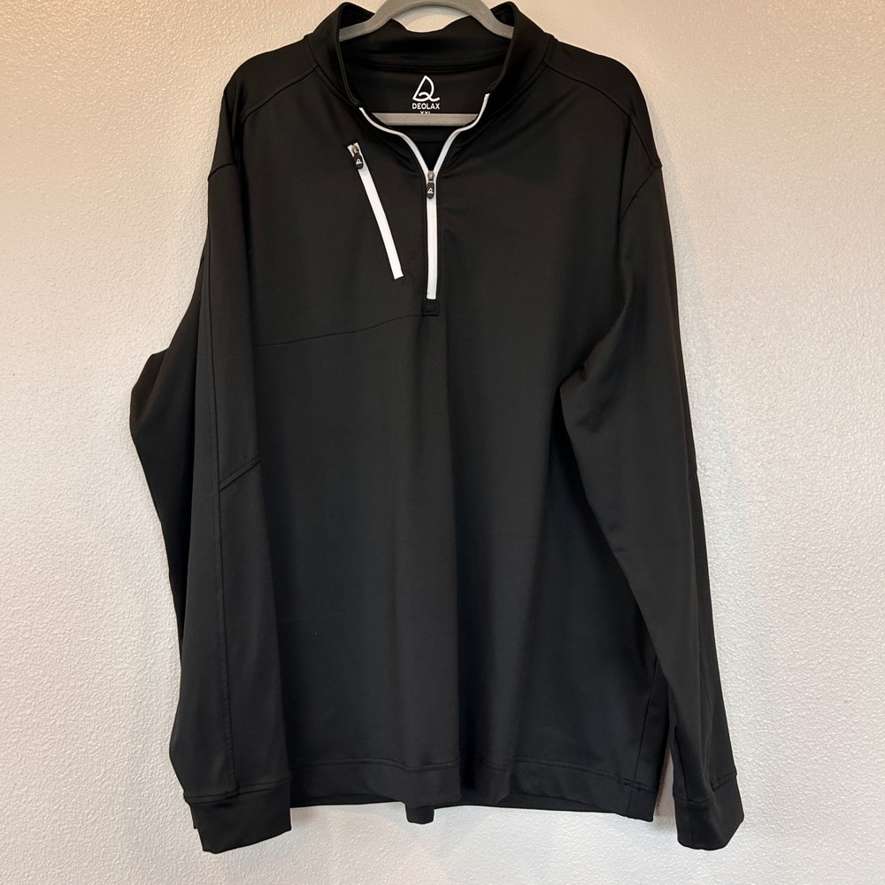 Deolax Mens XXL Quarter Zip Pullover Black Athletic Golf Performance Long Sleeve